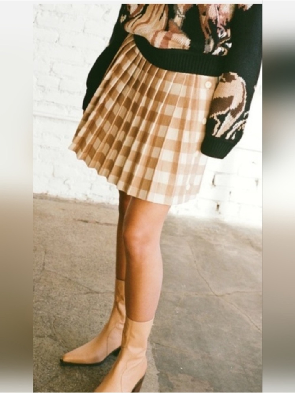 Lisa Says Gah Rory Pleated Plaid Mini Skirt Camel Tan Preppy Academia NWT